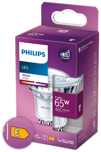 Philips LED Lampe ersetzt 65W, GU10 Reflektor PAR16, klar, warmwei, 460 Lumen, nicht dimmbar, 1er Pack