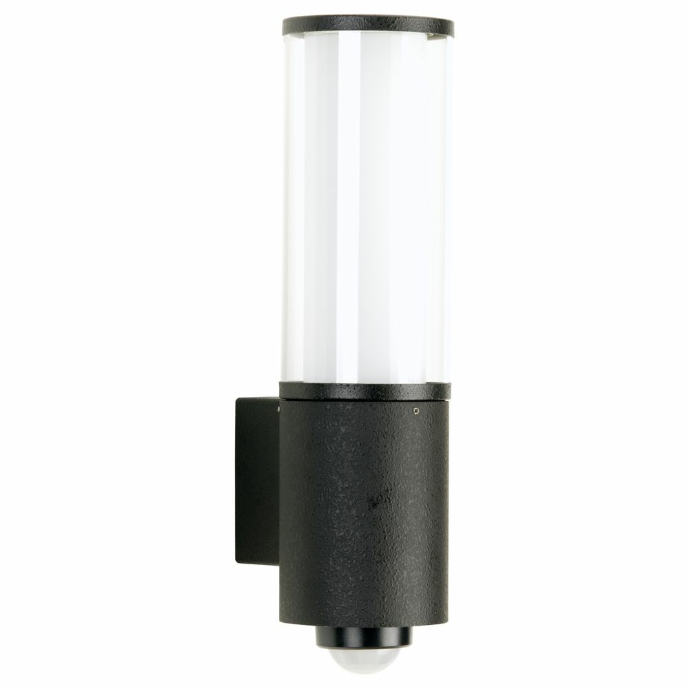 Runde Wandleuchte A-176951, schwarz, 1-flammig, mit Bewegungsmelder, Aluminium, Acrylglas, Opalglas, fr LED Retrofit, mit Montageplate