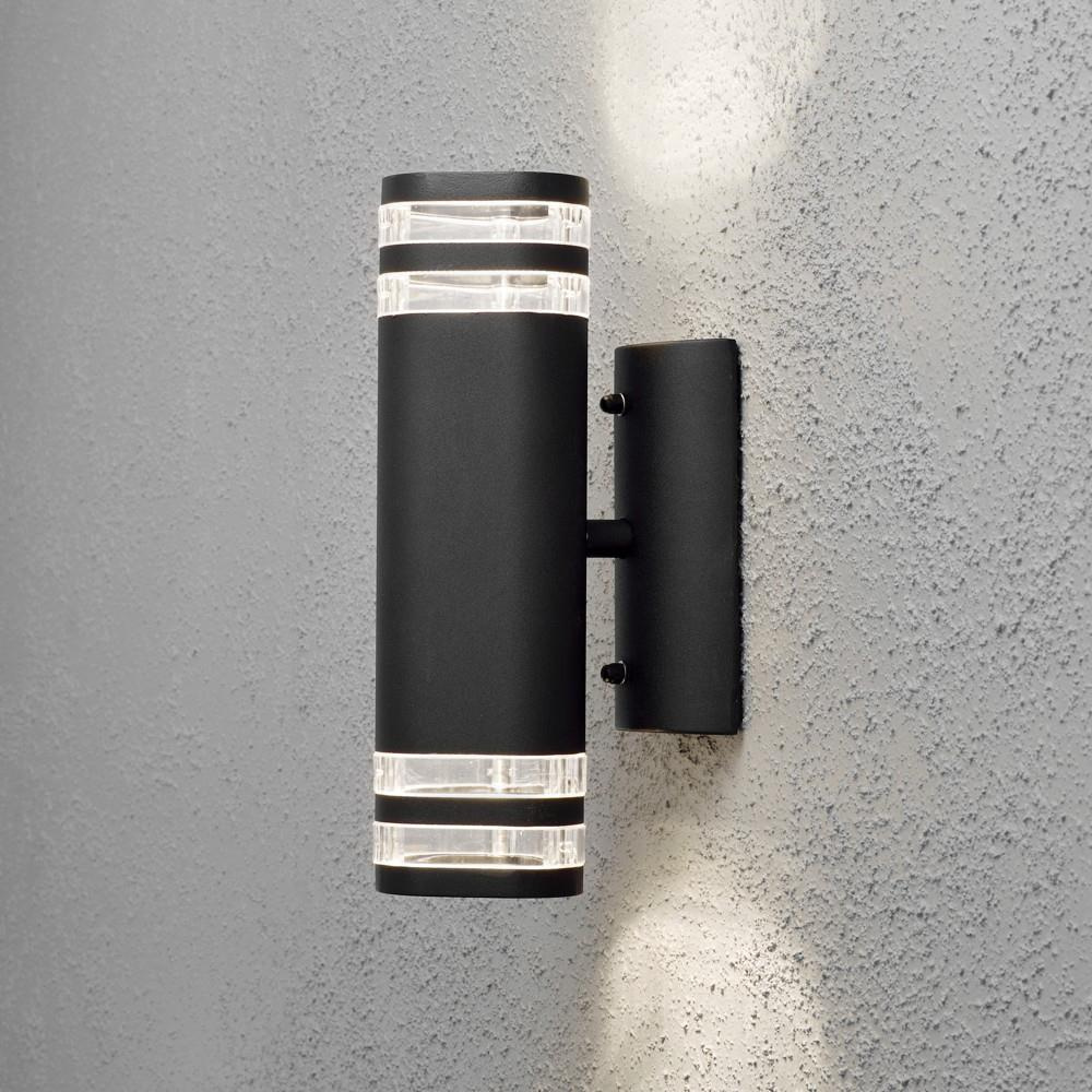 Moderne Wandleuchte Modena aus Aluminium in schwarz, mit doppeltem Lichtkegel, rund, 285 mm Hhe