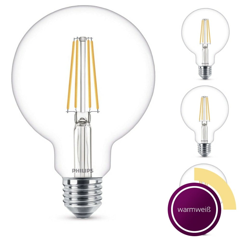 Philips LED Lampe ersetzt 60W, E27 Globe G93, klar -Filament, warmwei, 806 Lumen, nicht dimmbar, 4er Pack