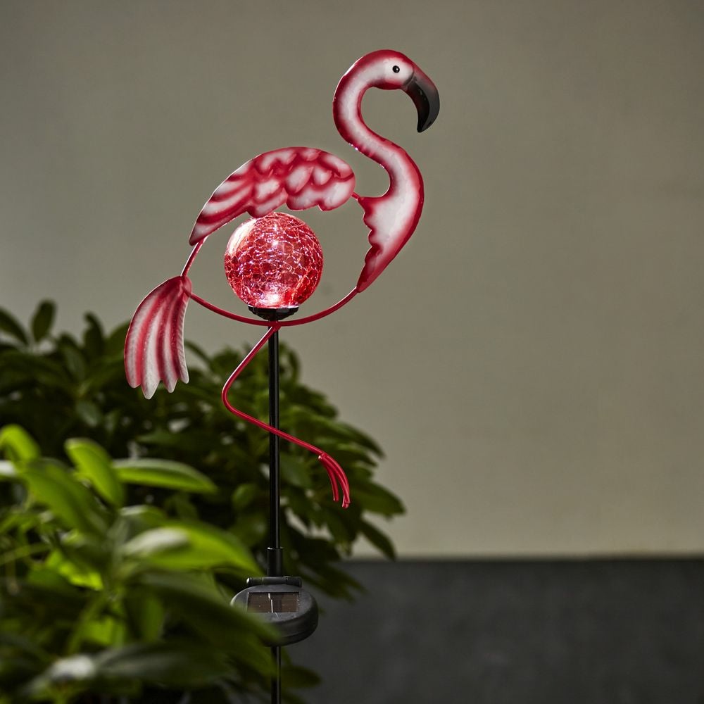 LED Solar Erdspieleuchte Flamingo, pink, Metall, Glas