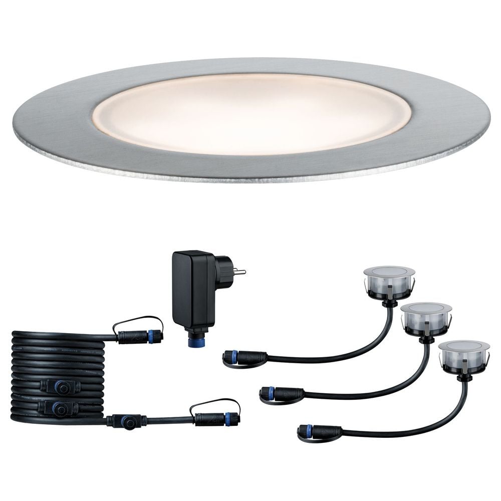 LED Plug & Shine 3er Set Bodeneinbauleuchte in silber warm wei IP65 70mm