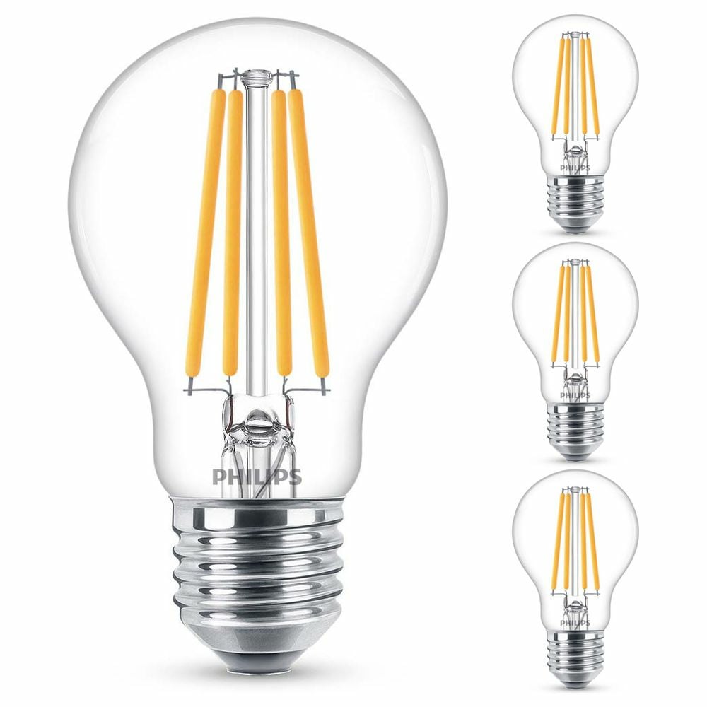 Philips LED Lampe ersetzt 75W, E27 Standardform A60, klar, warmwei, 1055 Lumen, nicht dimmbar, 4er Pack