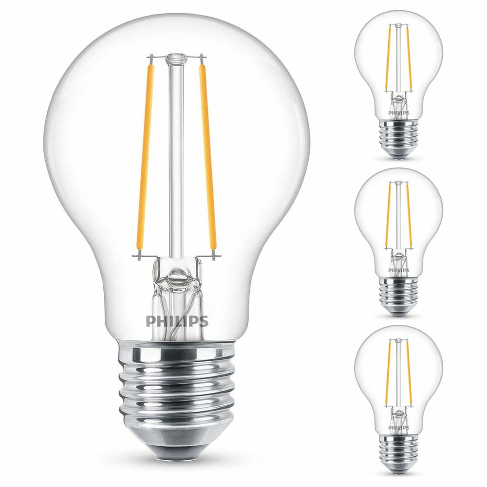 Philips LED Lampe ersetzt 25W, E27 Standardform A60, klar, warmwei, 250 Lumen, nicht dimmbar, 4er Pack