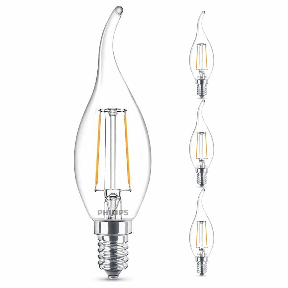 Philips LED Lampe ersetzt 25W, E14 Windstokerze BA35, klar, warmwei, 250 Lumen, nicht dimmbar, 4er Pack