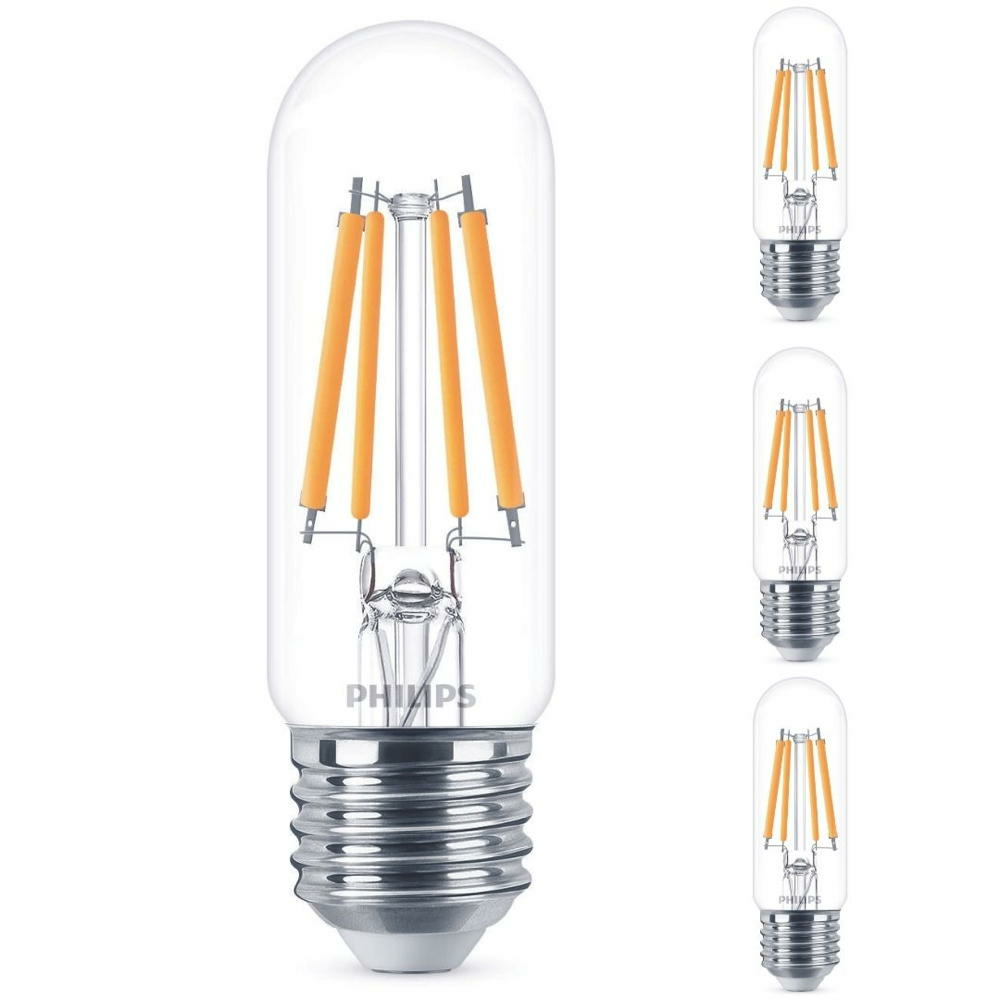 Philips LED Lampe ersetzt 60 W, E27 Rhrenform T30, klar, warmwei, 806 Lumen, nicht dimmbar, 4er Pack