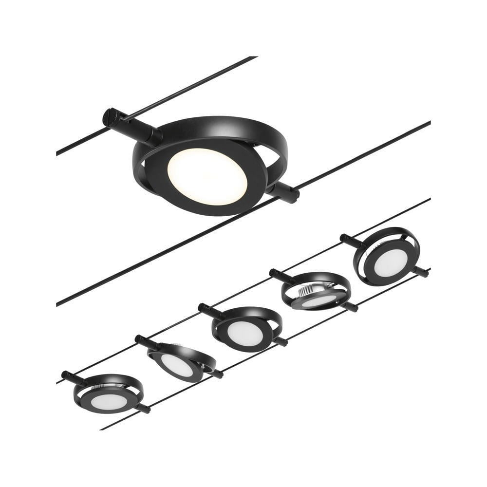 LED Seilsystem Basisset Roundmac in Schwarz-matt und Chrom 5x 4,5W 1400lm