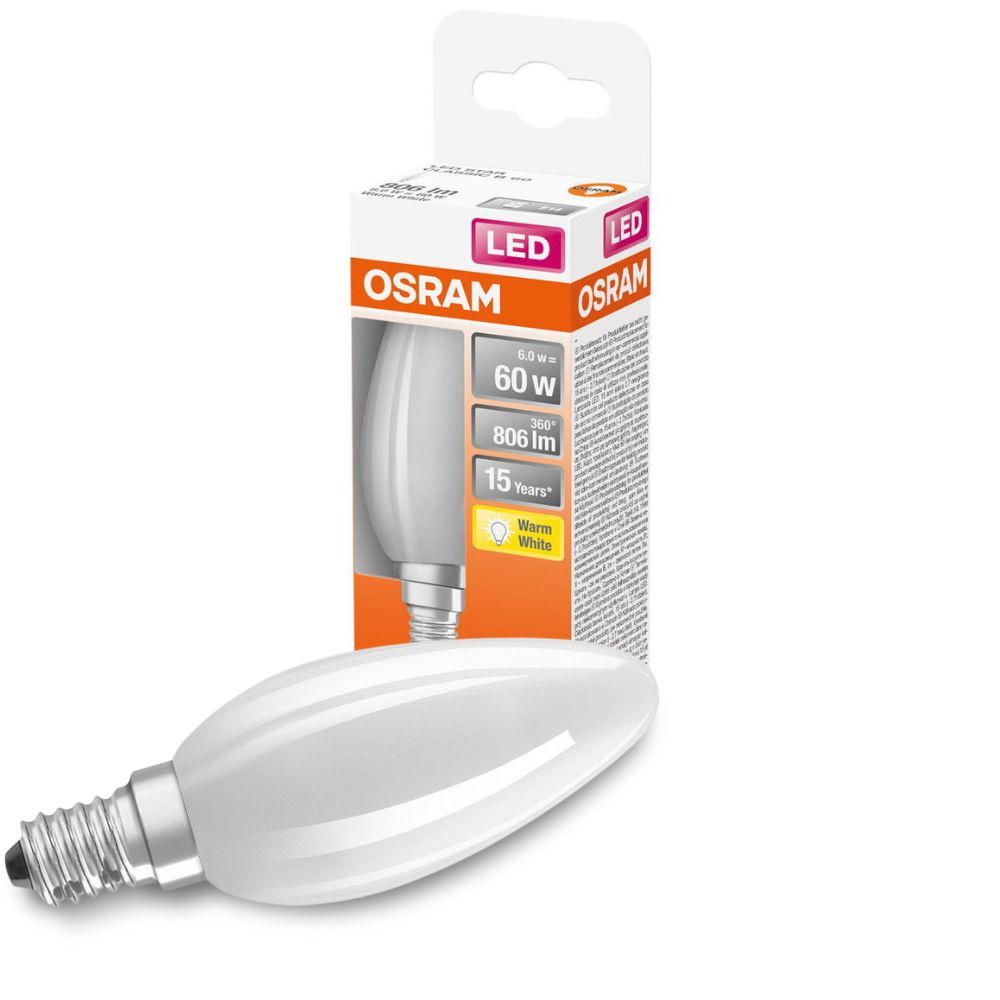 Osram LED Lampe ersetzt 60W E14 Kerze - B35 in Wei 5,5W 806lm 2700K 1er Pack