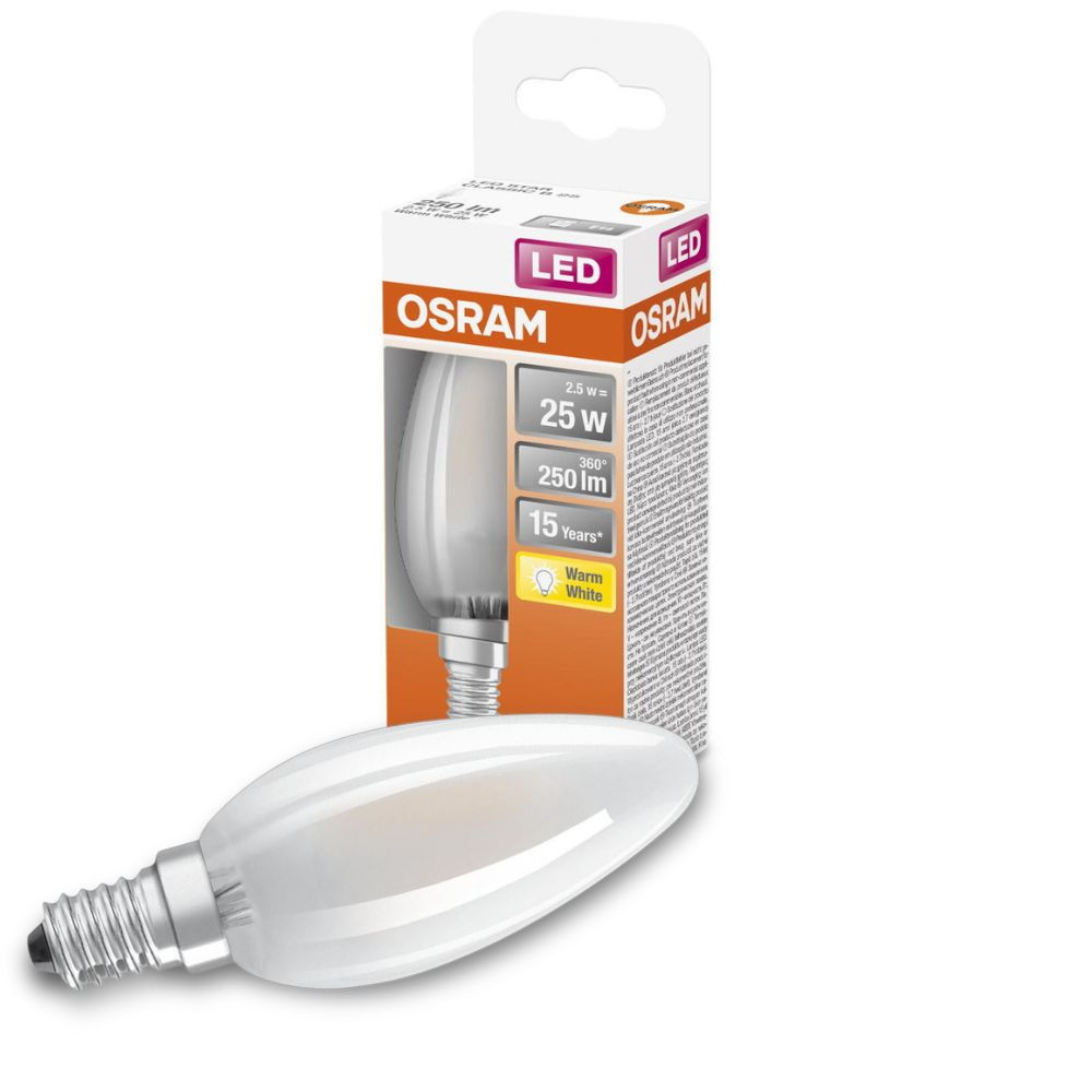 Osram LED Lampe ersetzt 25W E14 Kerze - B35 in Wei 2,5W 250lm 2700K 1er Pack