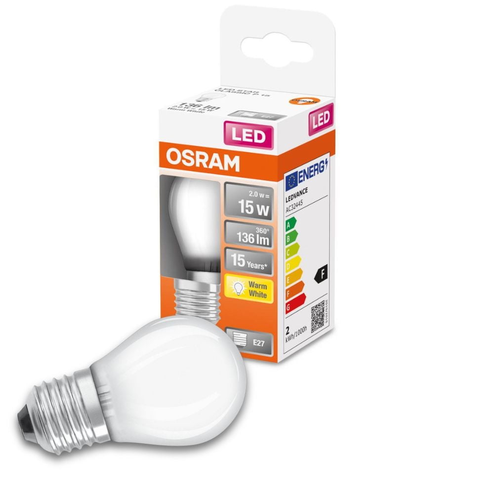 Osram LED Lampe ersetzt 15W E27 Tropfen - P45 in Wei 1,5W 136lm 2700K 1er Pack