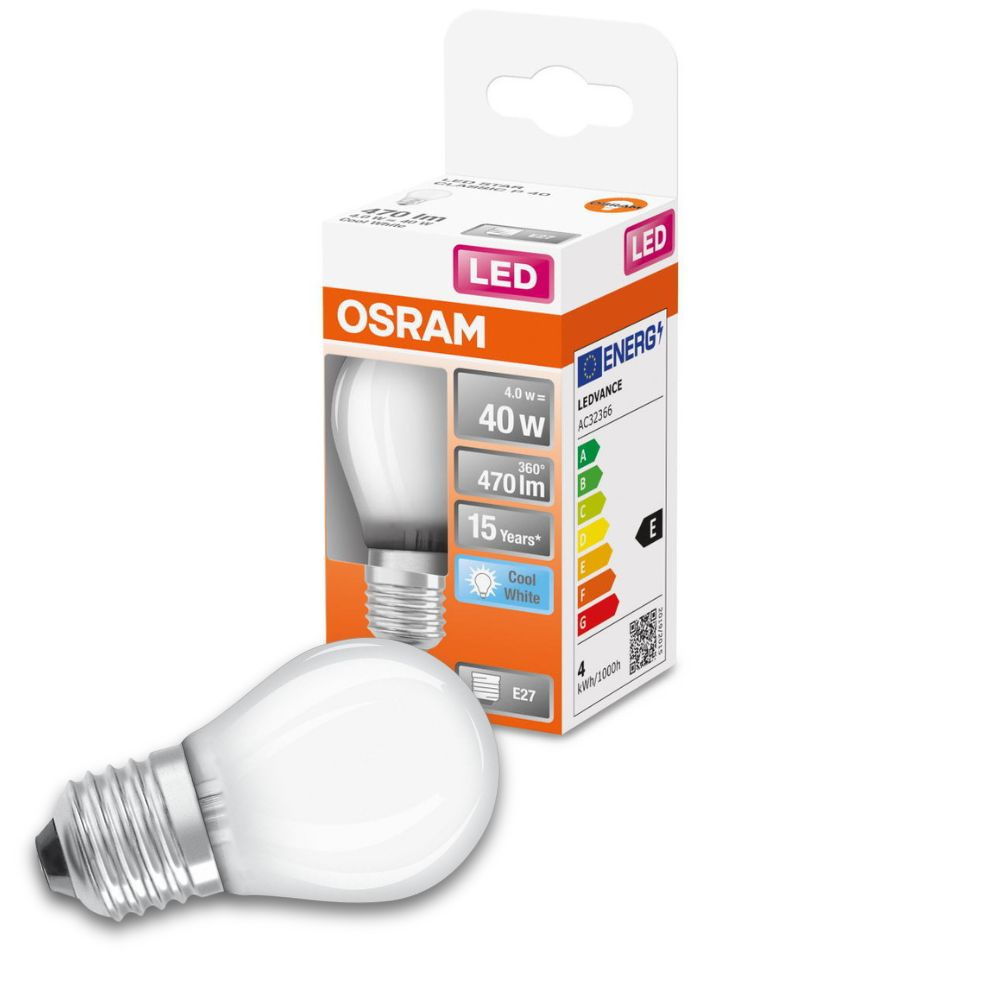 Osram LED Lampe ersetzt 40W E27 Tropfen - P45 in Wei 4W 470lm 4000K 1er Pack