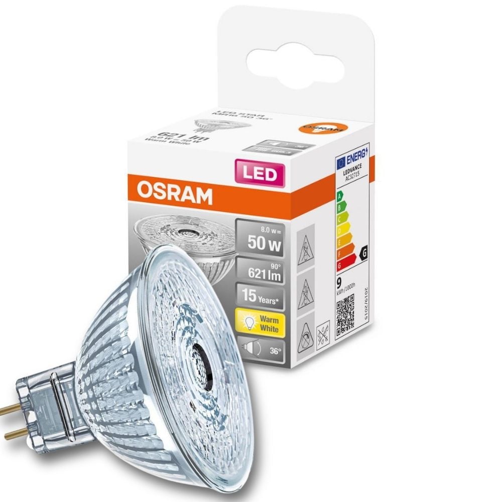 Osram LED Lampe ersetzt 50W Gu5.3 Reflektor - Mr16 in Transparent 8W 621lm 2700K 1er Pack