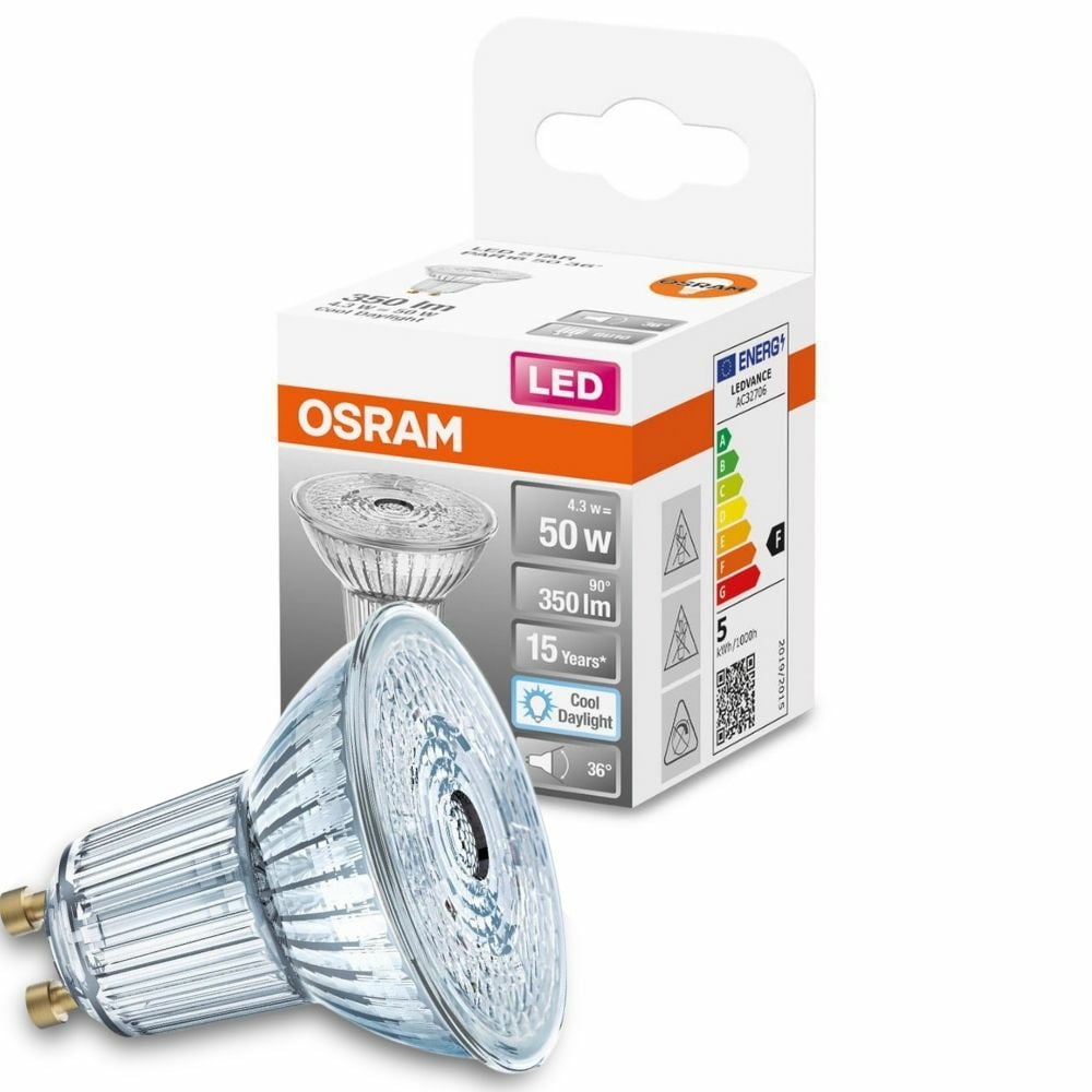 Osram LED Lampe ersetzt 50W Gu10 Reflektor - Par16 in Transparent 4,3W 350lm 6500K 1er Pack