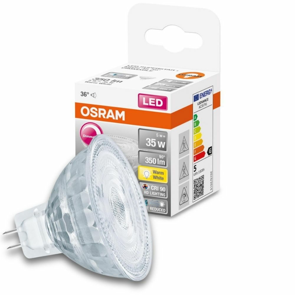 Osram LED Lampe ersetzt 35W Gu5.3 Reflektor - Mr16 in Transparent 5W 350lm 2700K dimmbar 1er Pack