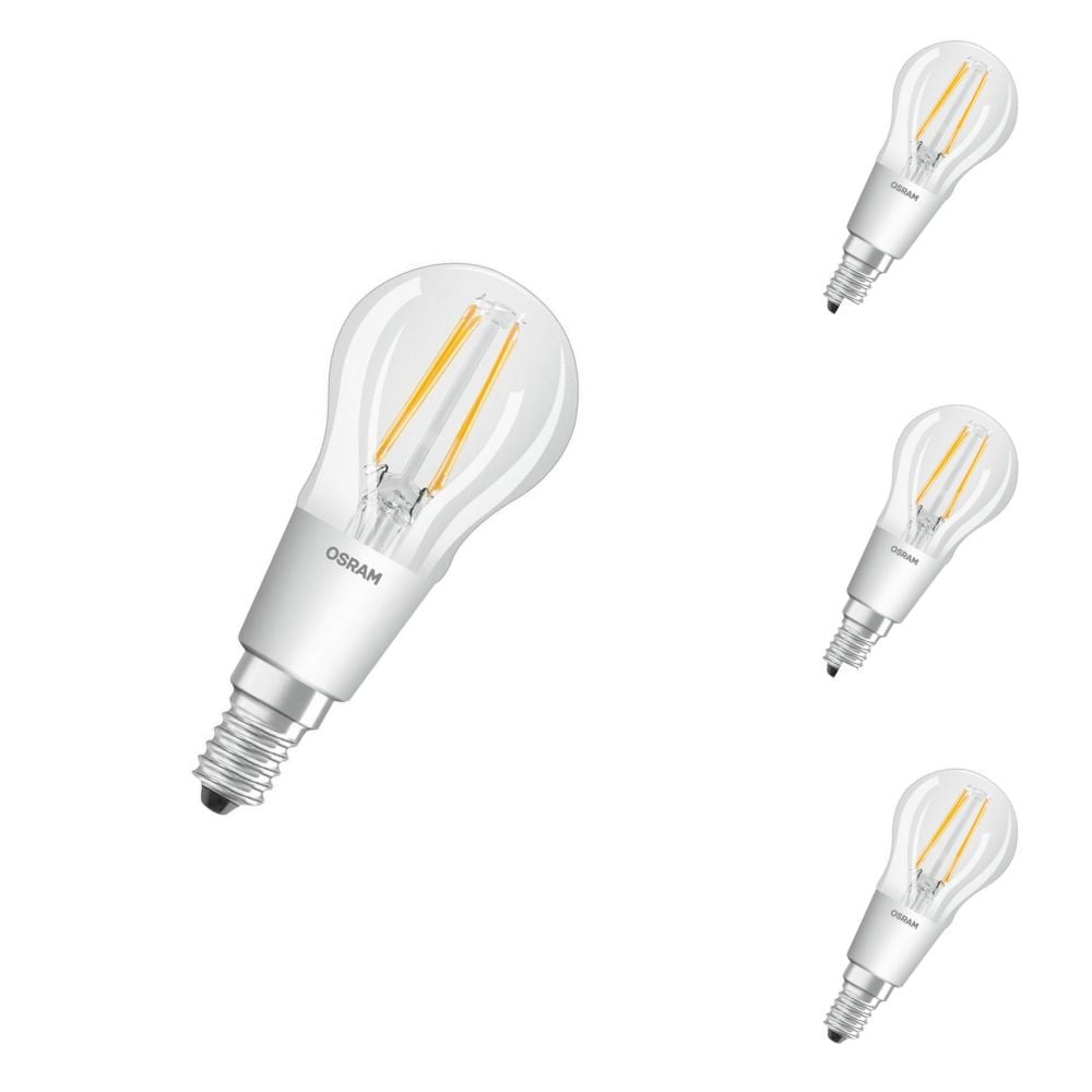 Osram LED Lampe ersetzt 40W E14 Tropfen - P45 in Transparent 4W 470lm 2200 bis 2700K dimmbar 4er Pack
