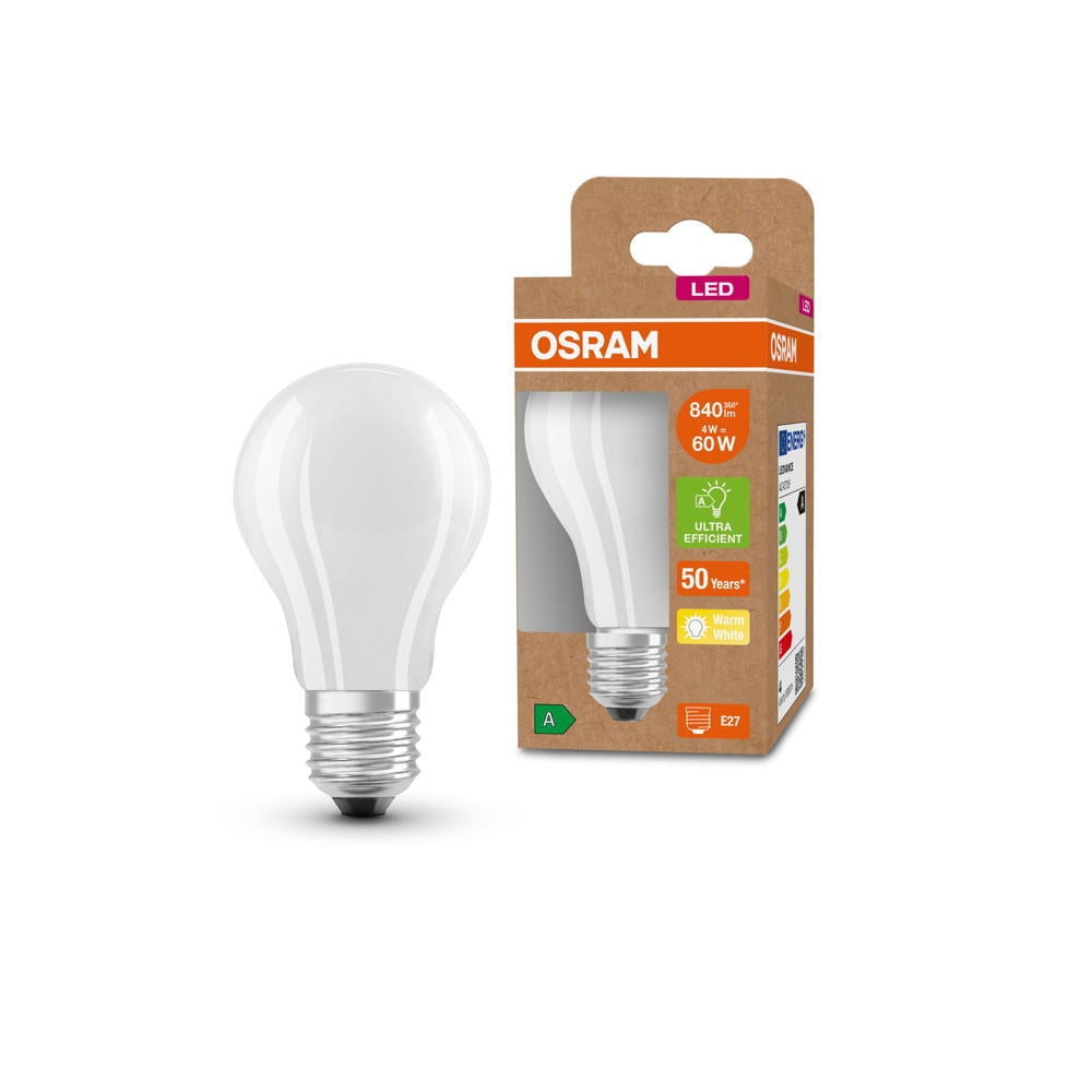 Osram LED Lampe ersetzt 60W E27 Birne - A60 in Wei 4W 840lm 3000K 1er Pack