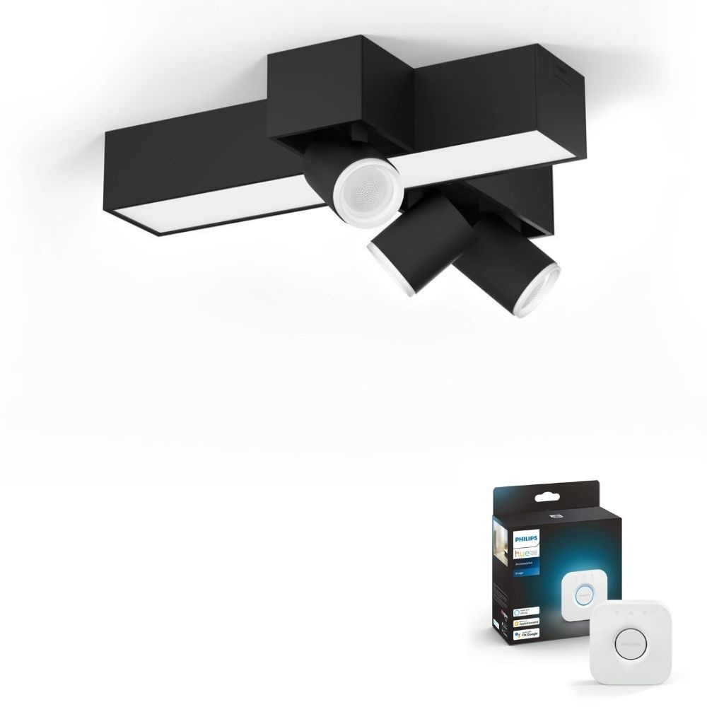 Philips Hue Bluetooth White & Color Ambiance Spot Centris Cross 3-flammig in Schwarz inkl. Bridge