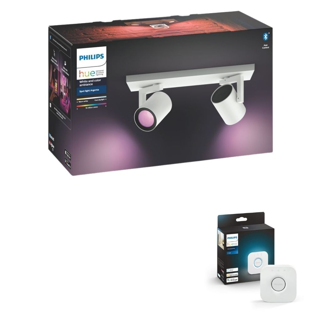 Philips Hue Bluetooth White & Color Ambiance Argenta - Spot Wei 2-flammig inkl. Bridge
