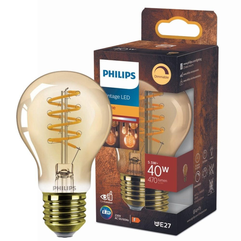 Philips LED Lampe E27 - Birne A60 5,5W 470lm 2200K ersetzt 40W