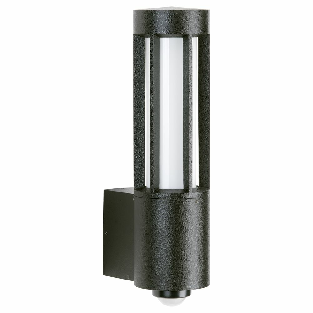 Runde Wandleuchte A-252801, schwarz, 1-flammig, mit Bewegungsmelder, Aluguss, Opalglas, IP44