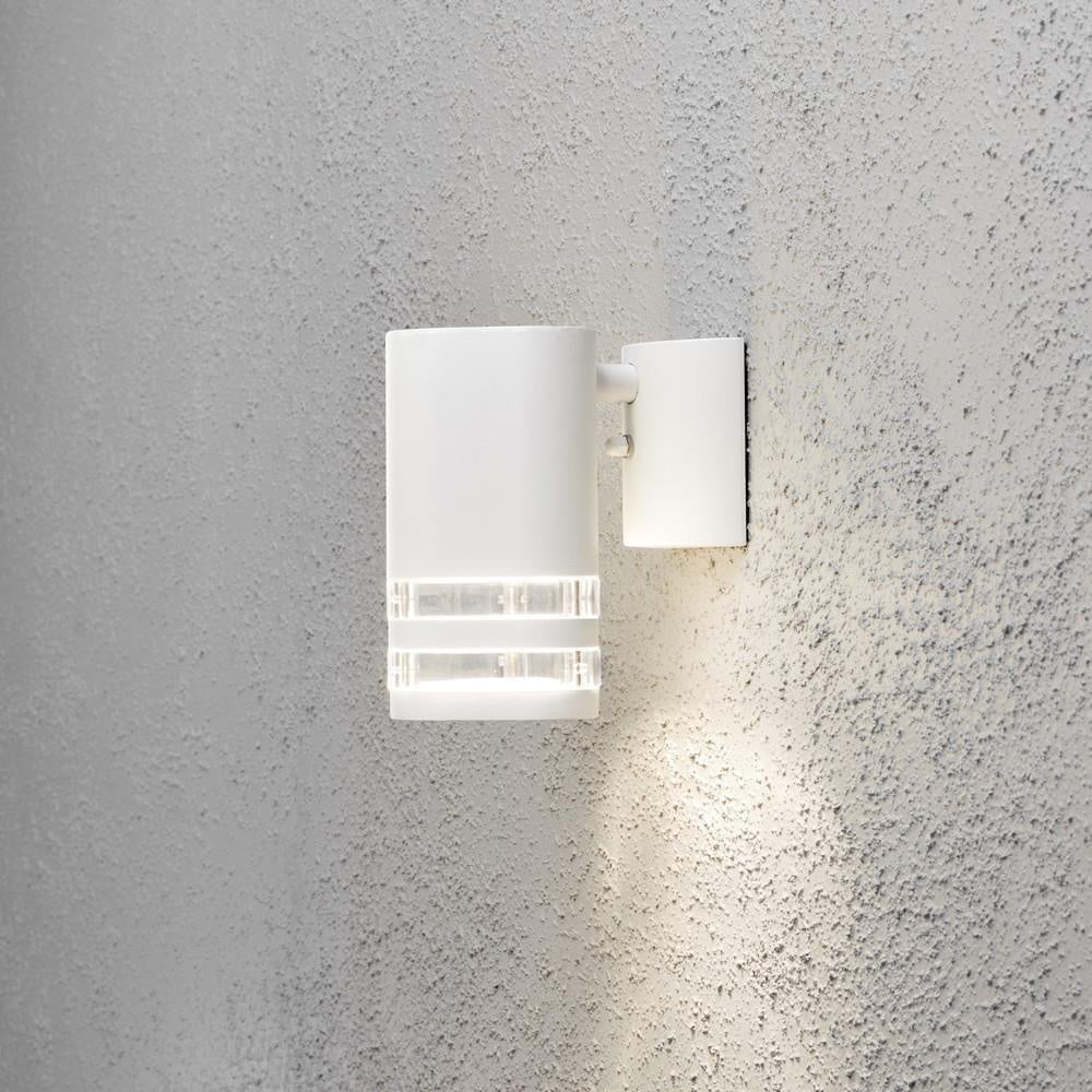 Moderne Wandleuchte Modena aus Aluminium in weiß und Acrylglas in klar, mit zwei Dekoringen, GU10 Fassung, IP44