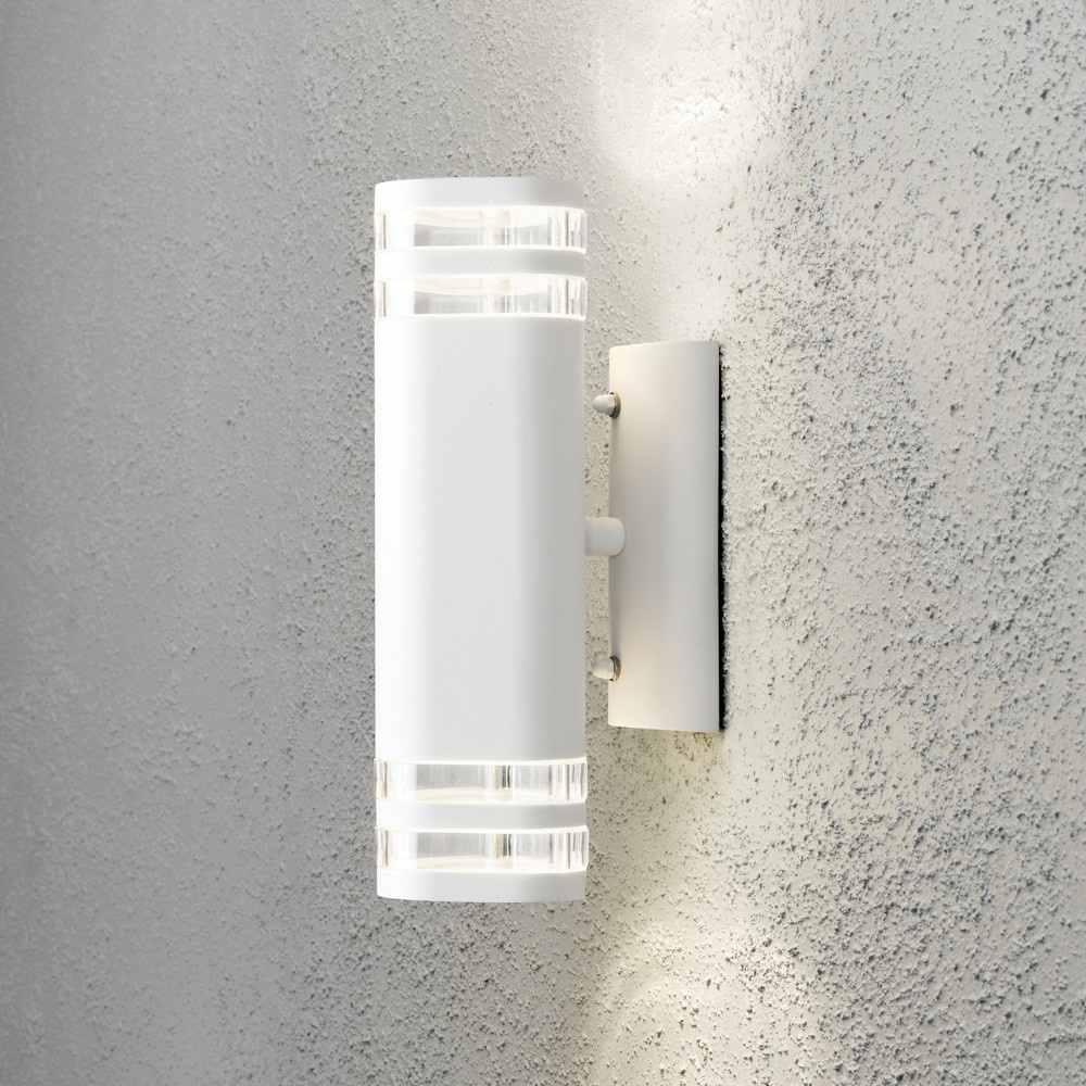 Moderne Wandleuchte Modena aus Aluminium in weiß, mit doppeltem Lichtkegel, rund, 285 mm Höhe