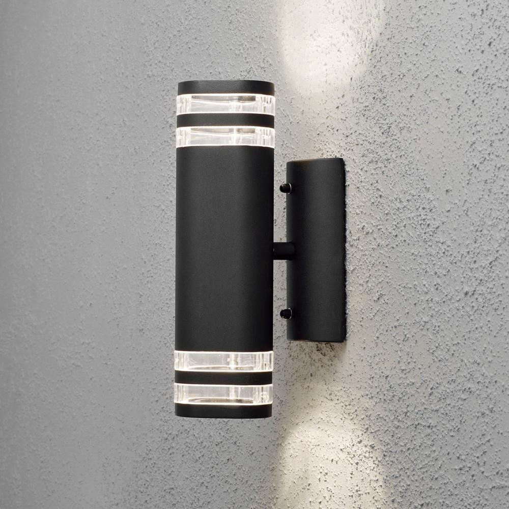 Moderne Wandleuchte Modena aus Aluminium in schwarz, mit doppeltem Lichtkegel, rund, 285 mm Höhe