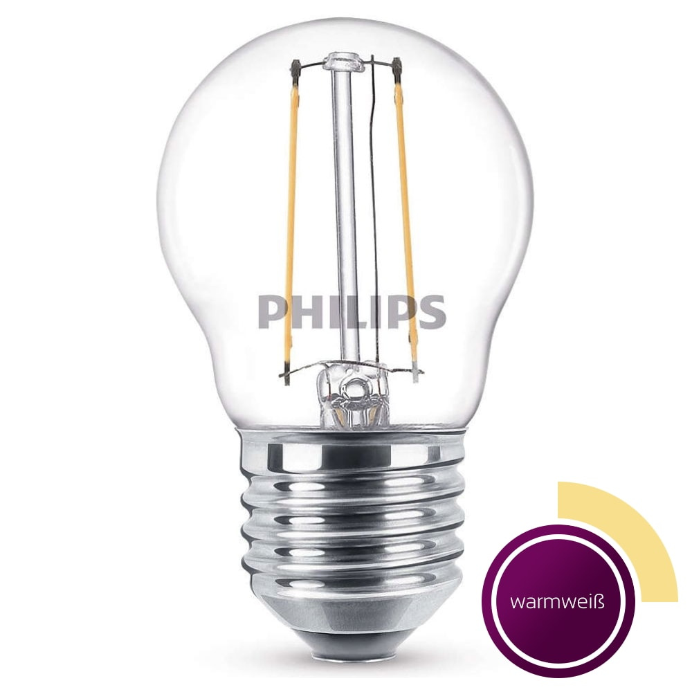 Philips LED Lampe ersetzt 25W, E27 Tropfenform P45, klar -Filament, warmweiß, 250 Lumen, nicht dimmbar, 1er Pack [Energieklasse A++]