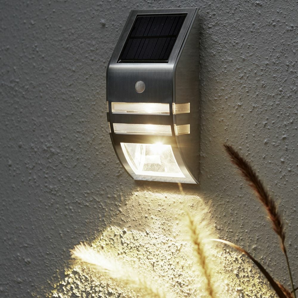 LED Solar Wandleuchte Wally, Silber, mit Bewegungsmelder