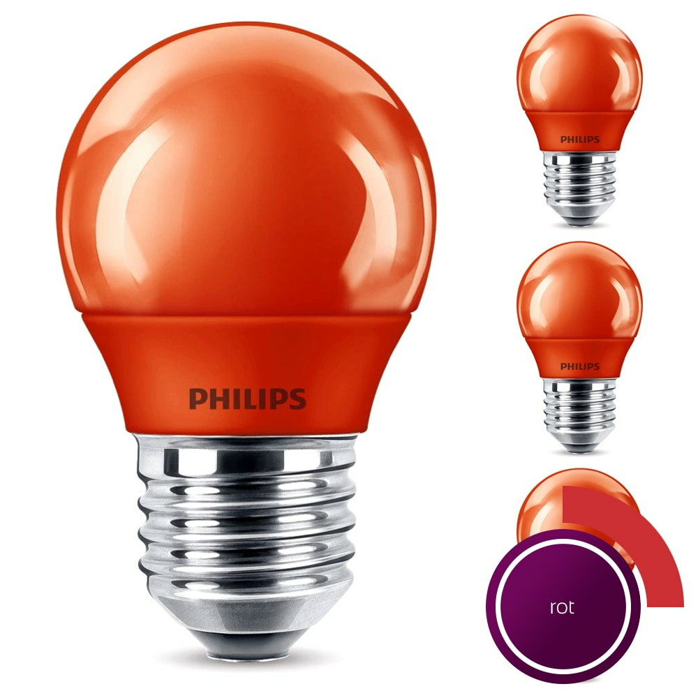 Philips LED Lampe, E27 Tropfenform P45, rot, nicht dimmbar, 4er Pack [Energieklasse C]