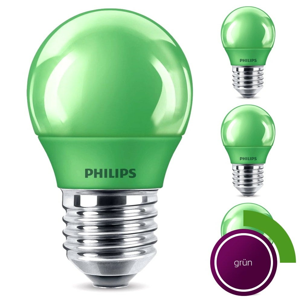 Philips LED Lampe, E27 Tropfenform P45, grn, nicht dimmbar, 4er Pack [Energieklasse C]
