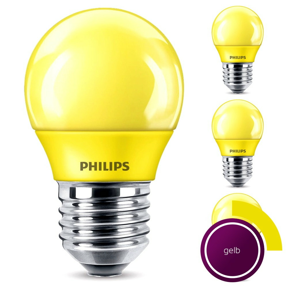 Philips LED Lampe, E27 Tropfenform P45, gelb, nicht dimmbar, 4er Pack [Energieklasse A]