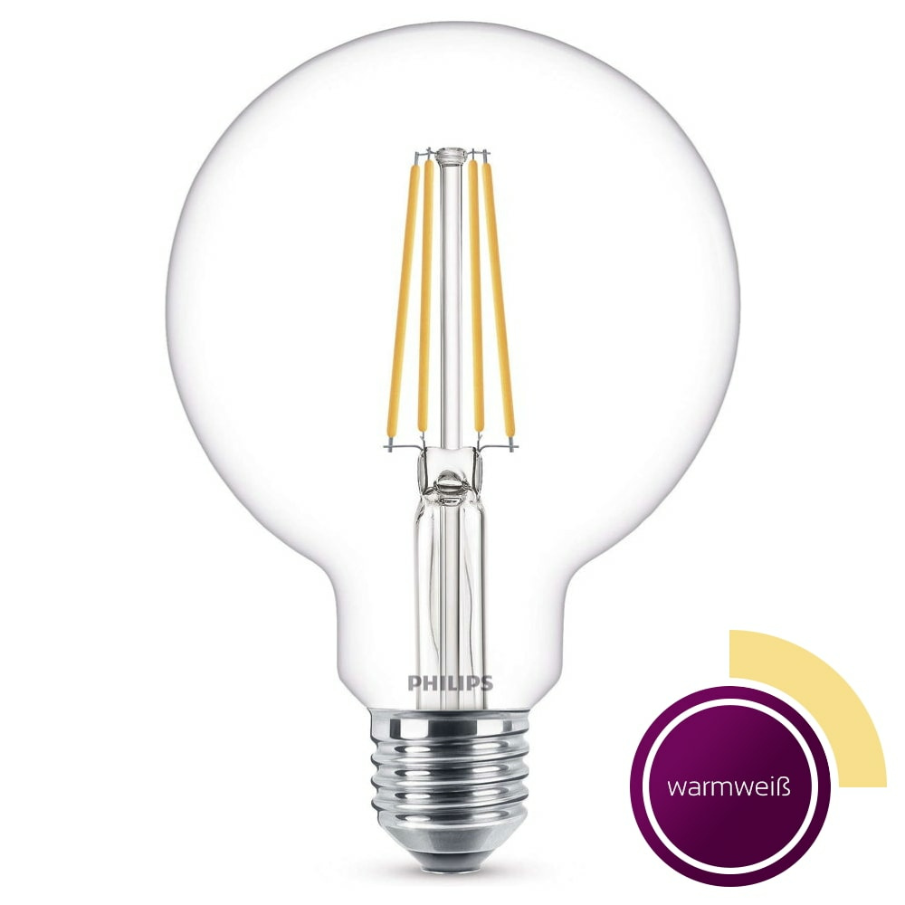 Philips LED Lampe, E27 Globe G93, klar -Filament, warmwei, nicht dimmbar