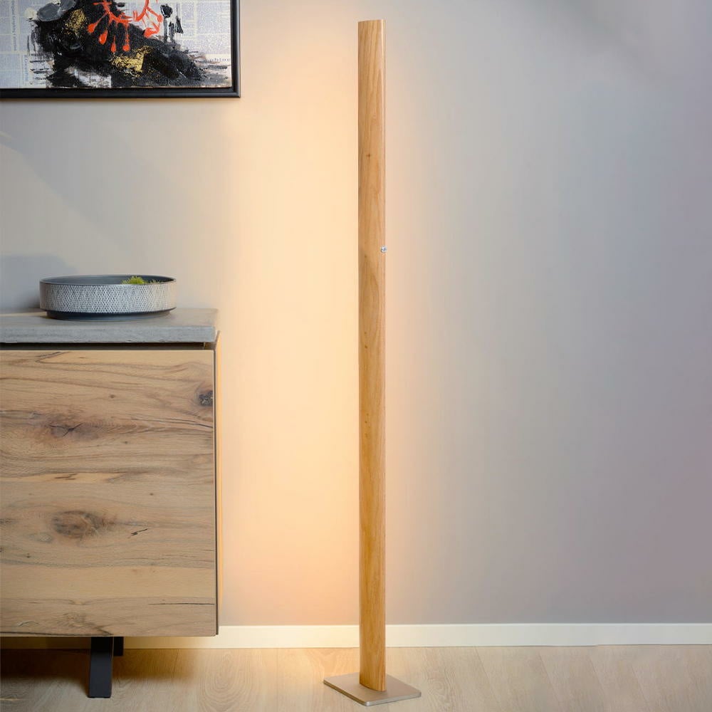 LED Stehleuchte aus hellem Holz, dimmbar