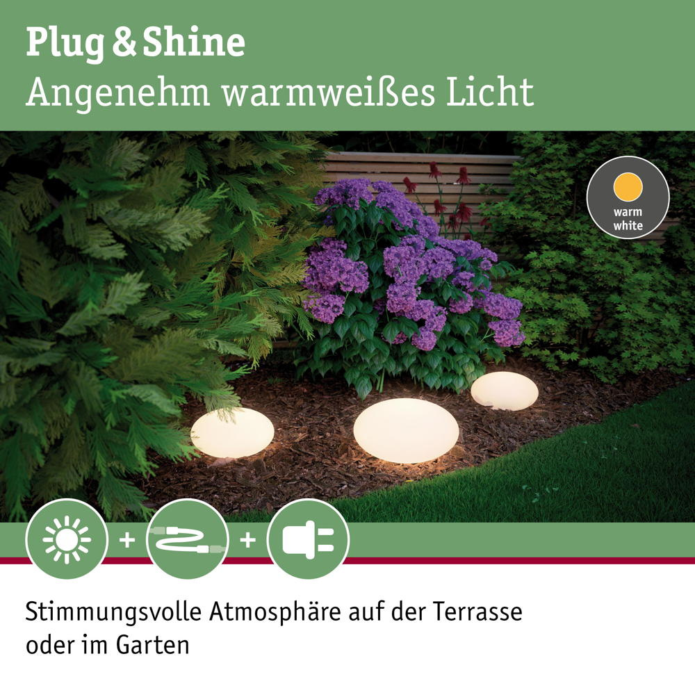 LED Plug & Shine Stein in weiß IP67 warmweiß 24V 350mm | Paulmann | 94176