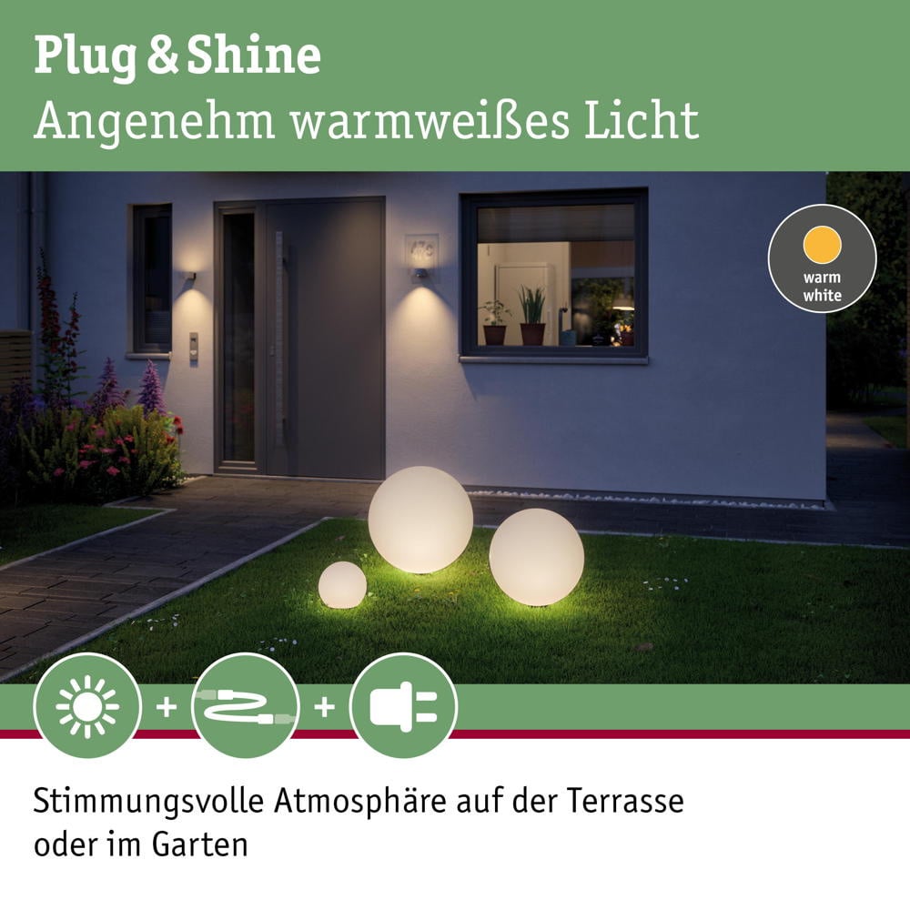 LED Plug & Shine Lichtkugel in weiß IP67 warmweiß 24V 200mm | Paulmann |  94177