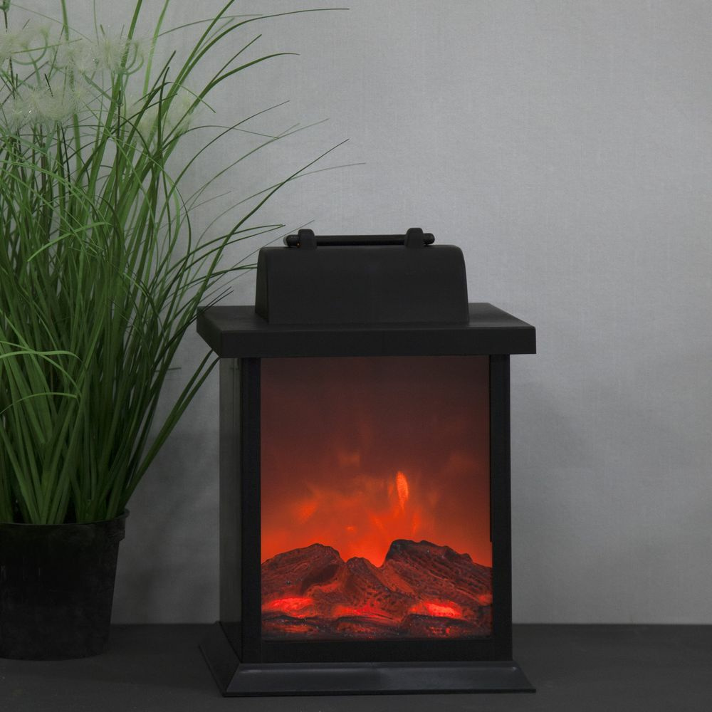 LED Laterne Fireplace in Schwarz mit Timerfunktion