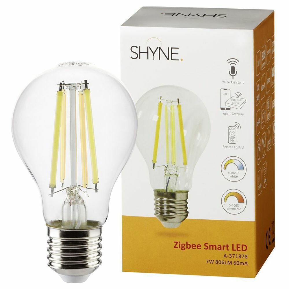 SHYNE | Smartes ZigBee LED Leuchtmittel E27, klar, tunable white, Standard Birne - A60, 7W, 806 Lumen