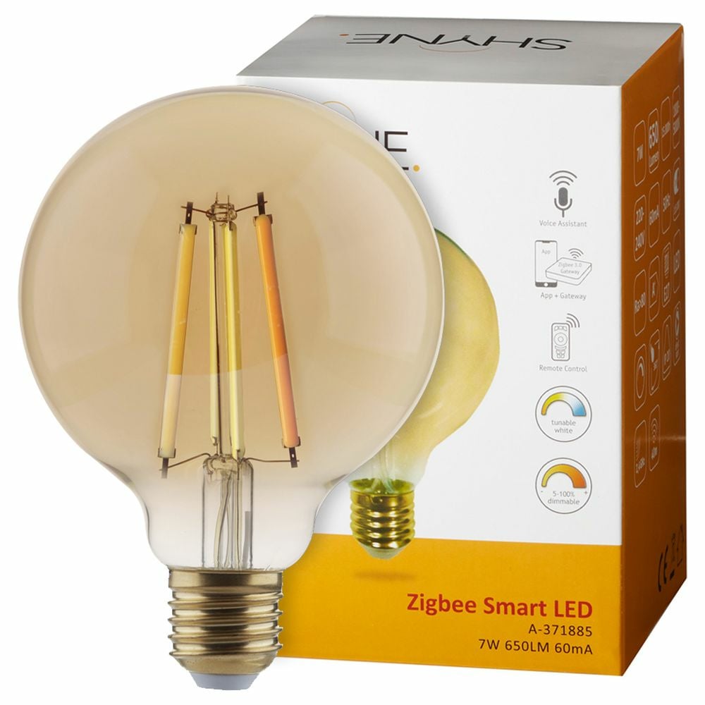 SHYNE | Smartes ZigBee LED Leuchtmittel E27, amber, tunable white, Globe - G80, 7W, 650 Lumen, 1er-Pack