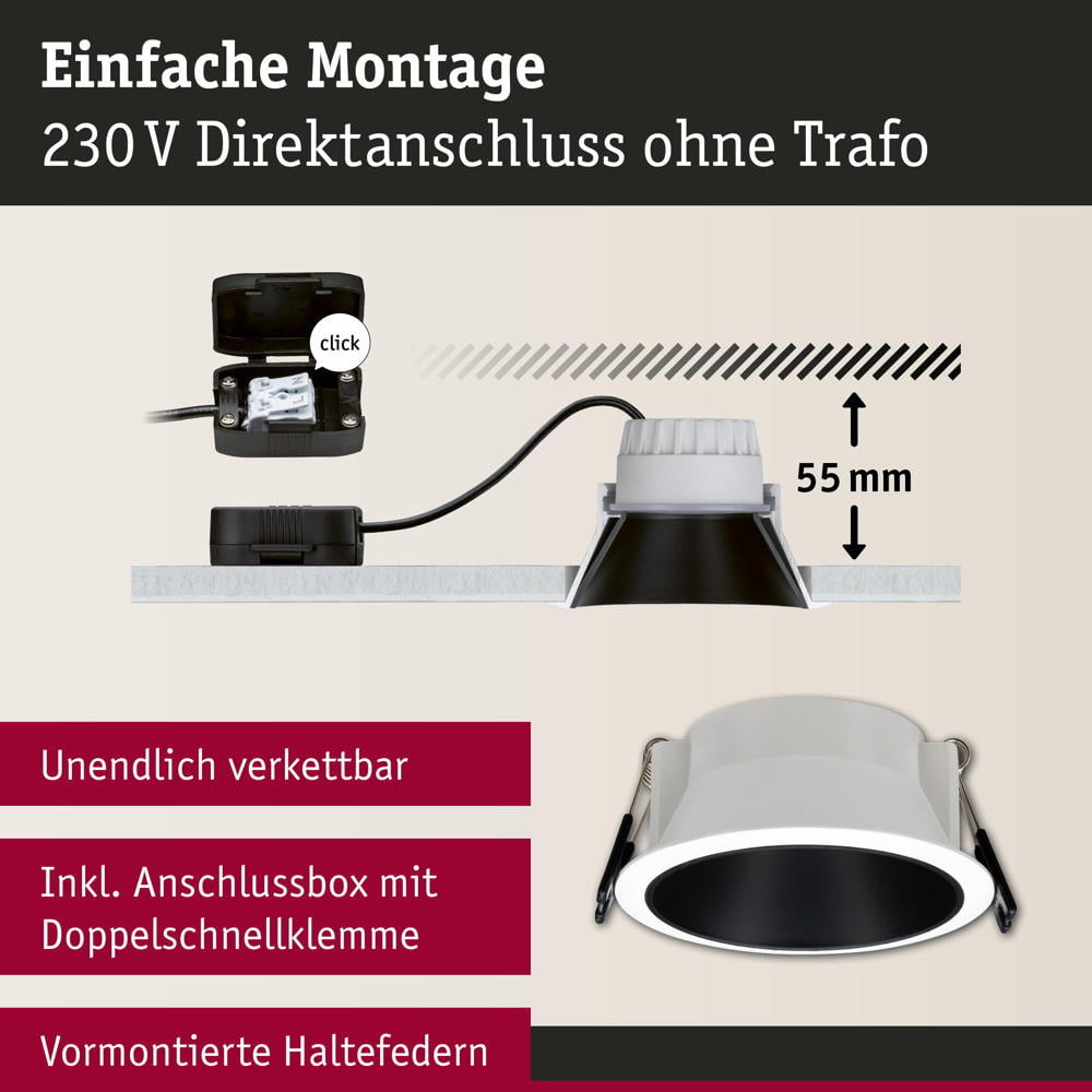 LED Deckeneinbaustrahler Cole in Weiß und Schwarz-matt 6 5W 460lm IP44 |  Paulmann | 93401