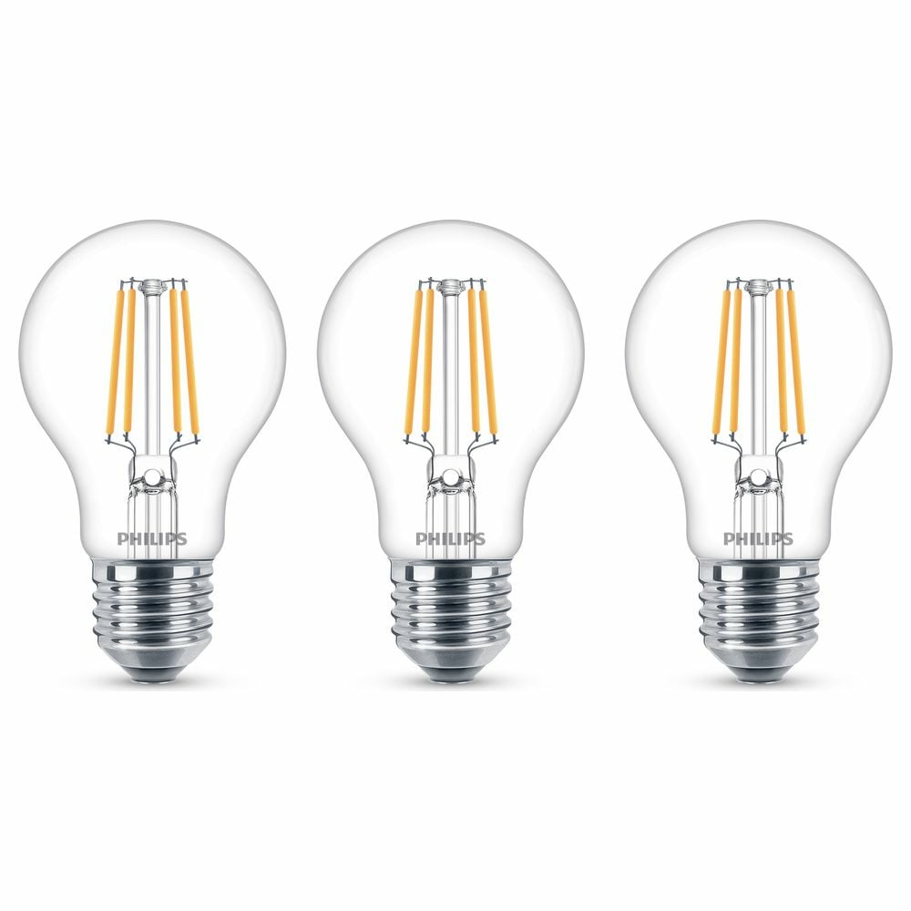 Philips LED Lampe ersetzt 40W, E27 Standardform A60, klar, warmwei, 470 Lumen, nicht dimmbar, 3er Pack