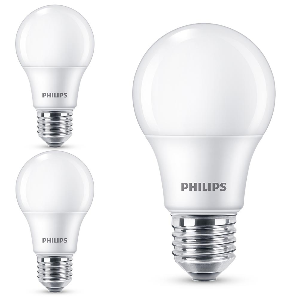 Philips LED Lampe ersetzt 60W, E27 Standardform A60, wei, warmwei, 806 Lumen, nicht dimmbar, 3er Pack