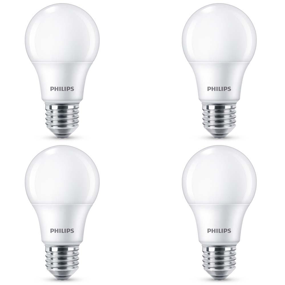 Philips LED Lampe ersetzt 60W, E27 Standardform A60, wei, warmwei, 806 Lumen, nicht dimmbar, 4er Pack
