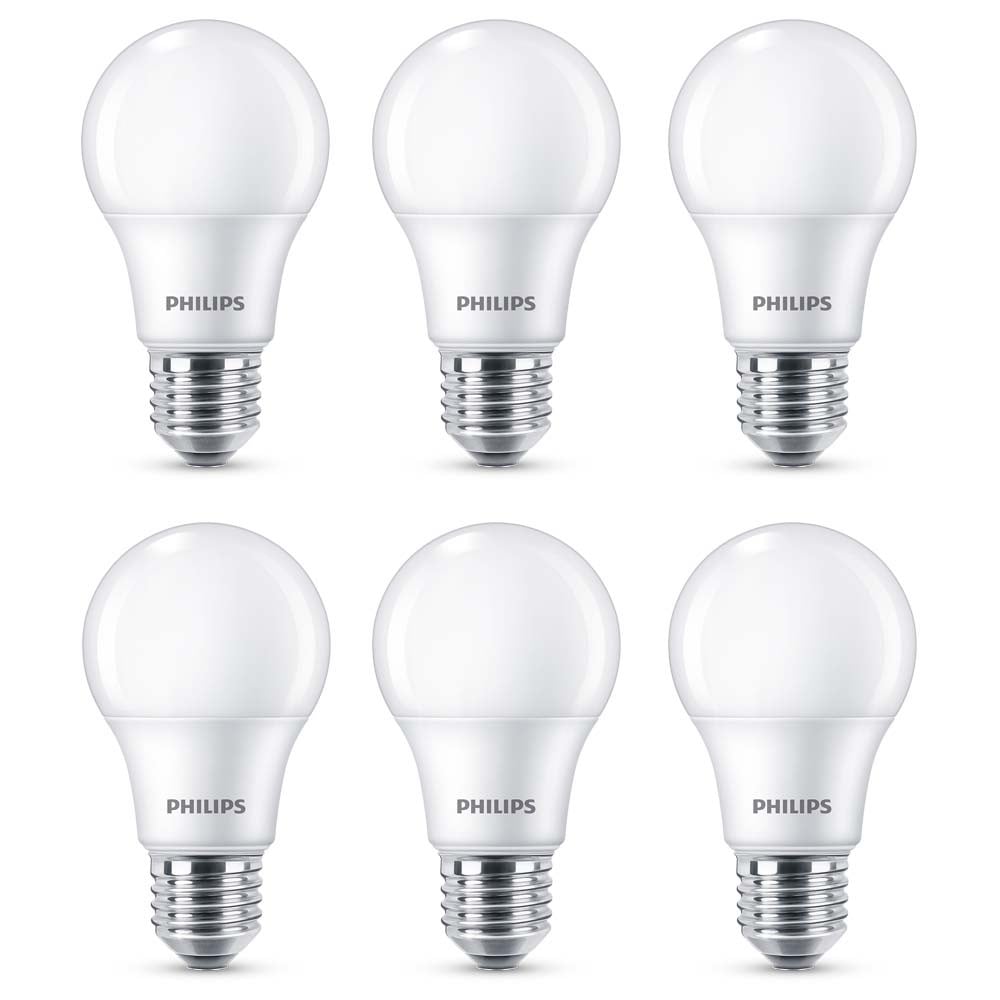 Philips LED Lampe ersetzt 60W, E27 Standardform A60, wei, warmwei, 806 Lumen, nicht dimmbar, 6er Pack