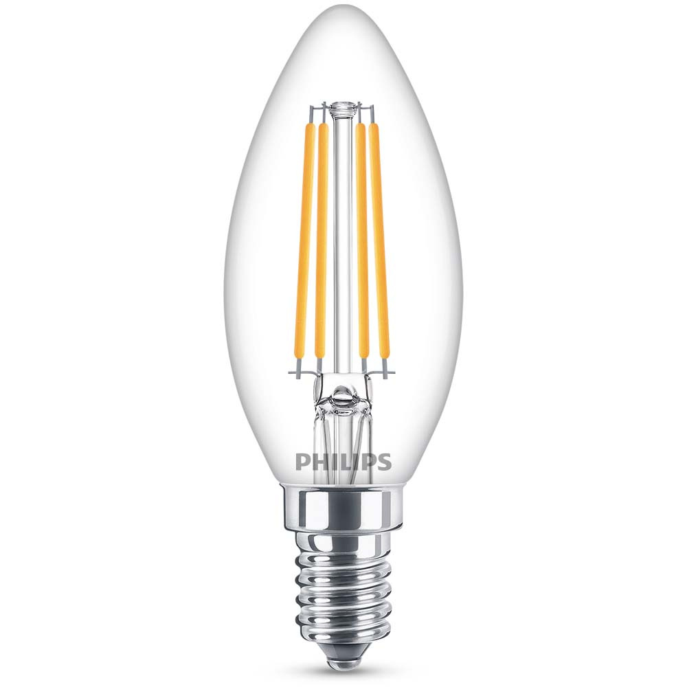 Philips LED Lampe ersetzt 60W, E14 Kerzenform B35, klar, warmwei, 806 Lumen, nicht dimmbar, 1er Pack