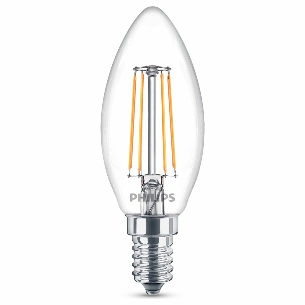 Philips LED Lampe ersetzt 40W, E14 Kerze B35, klar, warmweiß, 470 Lumen, nicht dimmbar, 1er Pack