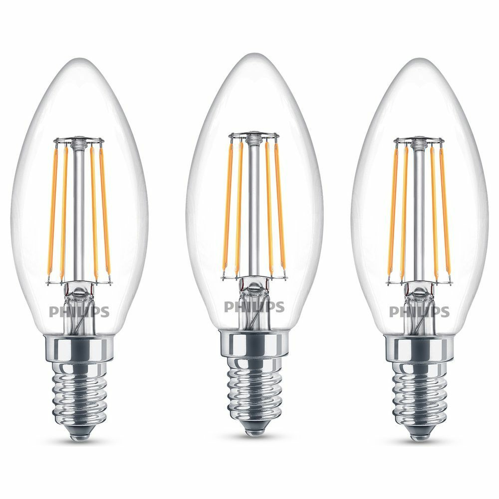 Philips LED Lampe ersetzt 40W, E14 Kerze B35, klar, warmwei, 470 Lumen, nicht dimmbar, 3er Pack