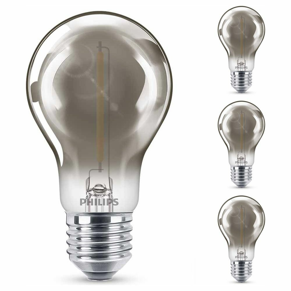 Philips LED Lampe ersetzt 11W, E27 Standardform A60, Grau, warmwei, 136 Lumen, nicht dimmbar, 4er Pack