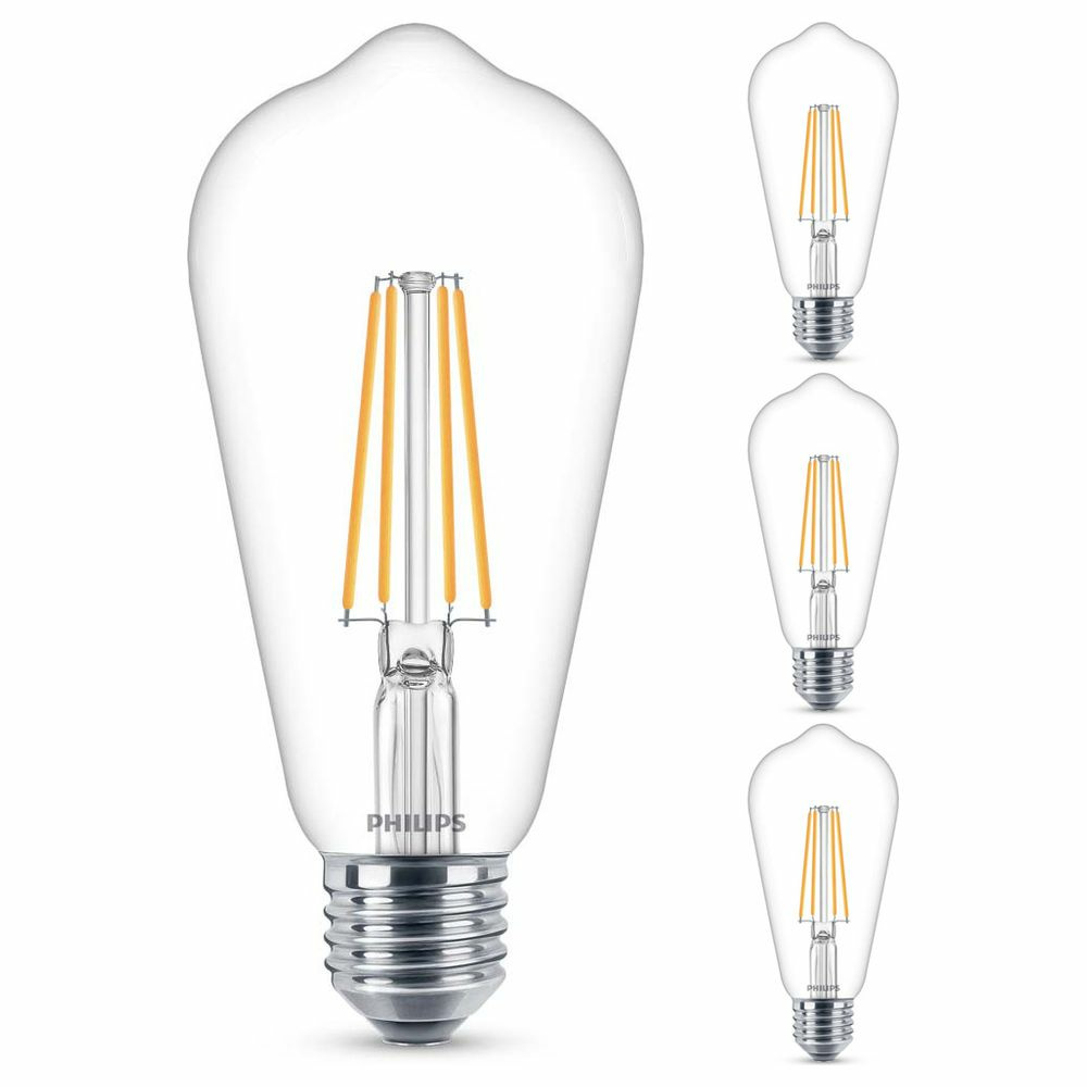 Philips LED Lampe ersetzt 60W, E27 Edisonform ST64, klar, warmwei, 806 Lumen, nicht dimmbar, 4er Pack