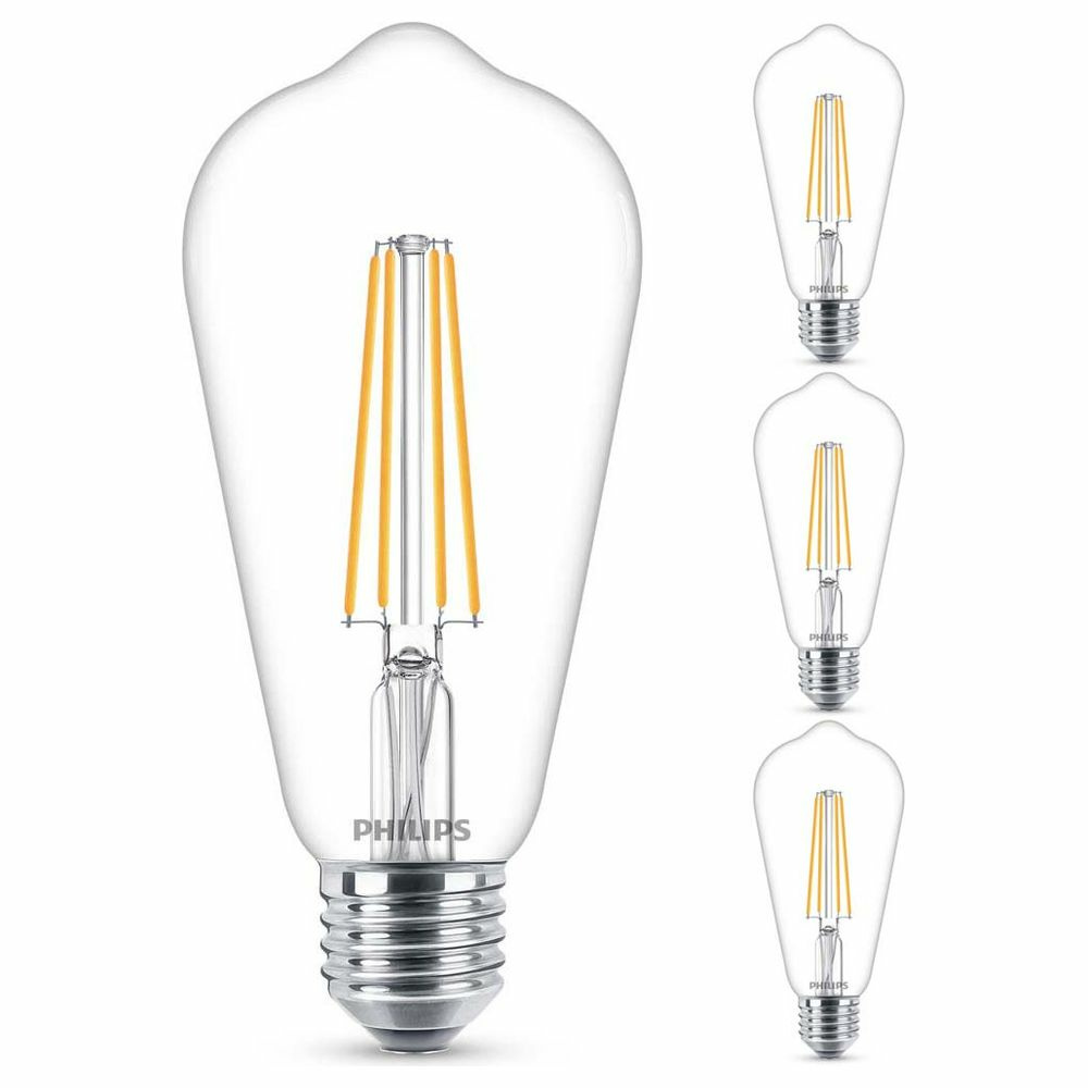 Philips LED Lampe ersetzt 40W, E27 Edisonform ST64, klar, warmwei, 470 Lumen, nicht dimmbar, 4er Pack